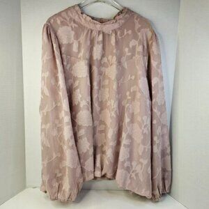 Torrid Floral Long Sleeve Blouse Chiffon Clip Bubble Hem Pink Size 3 3X 22-24